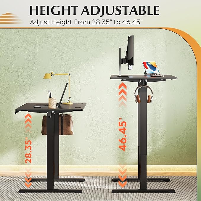 DEVAISE 48 x 24 Inches Electric Standing Desk, Whole-Piece Desktop Standing Desk with Adjustable Height,Cable Holes, 3-Preset Memory Sit Stand up Desk, One-Piece Computer Desk for Home, Office (Black)