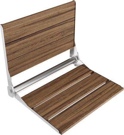 ANZZI Wall Mount Fold Teak Shower Bench | Saxon 18.7 in x 12.4 in Bathroom Accessories Folding Teakwood Shower Seat for Inside Shower for Bathtub | Spa Foldable Wooden Bath Chair for Seniors
