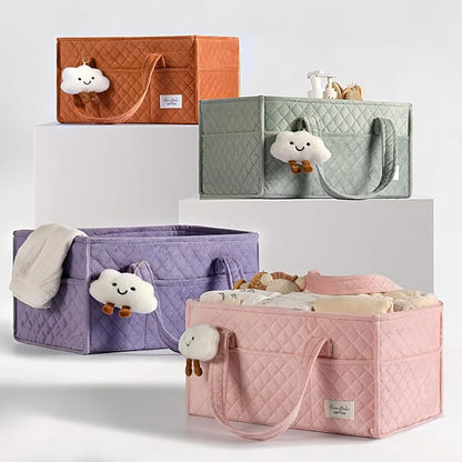 PeraBella Baby Diaper Caddy Organizer, Baby Basket Shower Gift, Portable Changing Table Basket, Postpartum Caddy & Tote Bag Pouch, Newborn Boy & Girl Nursery Essentials Registry, Car Diaper Organizer