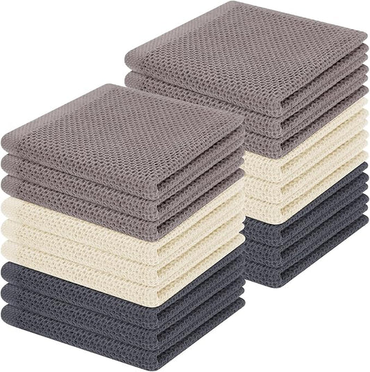Homaxy 100% Cotton Waffle Weave Kitchen Dish Cloths, Ultra Soft Absorbent Quick Drying Dish Towels, 12 x 12 Inches, 18-Pack, Mixed Color