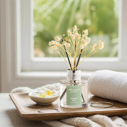 Airkeep Reed Diffuser Set,1.69 fl oz (50 ml) - Jasmine Mint Oil Diffusers with 8 Reed Sticks,Home Fragrance Reed Diffuser for Bathroom Shelf Decor