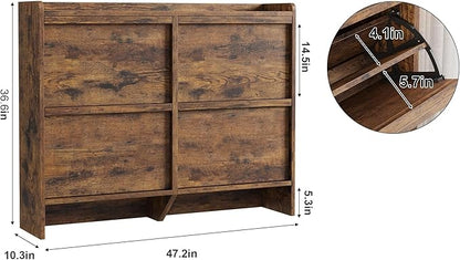 IDEALHOUSE Shoe Cabinet with 4 Flip Drawers,Hidden Wood Shoe Storage with Adjustable Shelf,Freestanding Shoe Organizer Rack for Entryway,Hallway,Living Room(Rustic Brown)