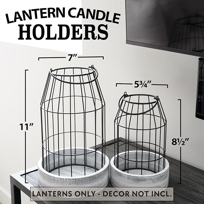 Rustic Farmhouse Lantern Decor Set of 2 - Stylish Decorative Lanterns for Your Living Room, Fireplace Mantle or Kitchen Dining Table - Modern Indoor/Outdoor Coffee Table Decor for Your Entire Home