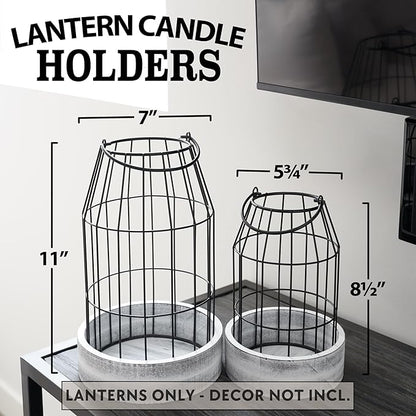 Rustic Farmhouse Lantern Decor Set of 2 - Stylish Decorative Lanterns for Your Living Room, Fireplace Mantle or Kitchen Dining Table - Modern Indoor/Outdoor Coffee Table Decor for Your Entire Home