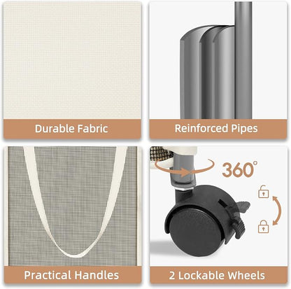 STORAGE MANIAC Laundry Hamper with Wheels, 90L (23.7 Gal) Large Tall Rolling Laundry Basket with Removable and Washable Liner Bag, Aesthetic Dirty Clothes Hamper for College, Dorm, Off-white