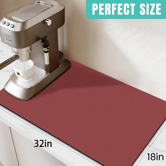 WISELIFE Coffee Mat Super Absorbent Dish Drying Mat Coffee Bar Accessories Match with Machine Large Drying Mats for Kitchen Counter 18" W x 32" L, Red