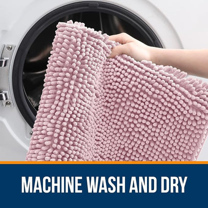 OLANLY Large Bathroom Rugs 59x35, Extra Soft Absorbent Chenille Bath Rugs, Rubber Backing Quick Dry, Machine Washable Bath Mats for Bathroom Floor, Tub and Shower, Home Decor Accessories, Dusty Rose