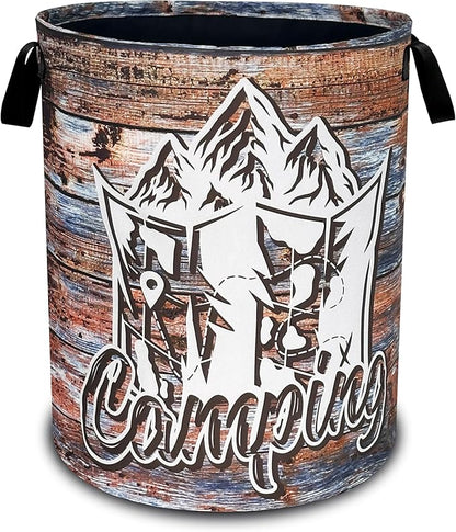Camping Laundry Basket Oxford Cloth Funny Mountain Camper Laundry Hamper With Handle Foldable Portable Clothes Storage Basket 18.9 X 16.5 Inch Storage Bag For Laundry Room/Bathroom/Bedroom/Dormitories