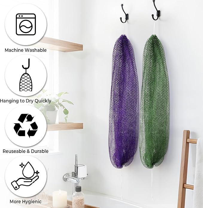 African Net Sponge Authentic - 2 Pieces Exfoliating Body Scrubber Bath Sponge Camellia&Green- Back Scrubber Washcloth for Shower - Real African Scrub Exfoliator Body Care Bathing Accessorie