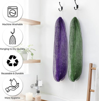 African Net Sponge Authentic - 2 Pieces Exfoliating Body Scrubber Bath Sponge Camellia&Green- Back Scrubber Washcloth for Shower - Real African Scrub Exfoliator Body Care Bathing Accessorie