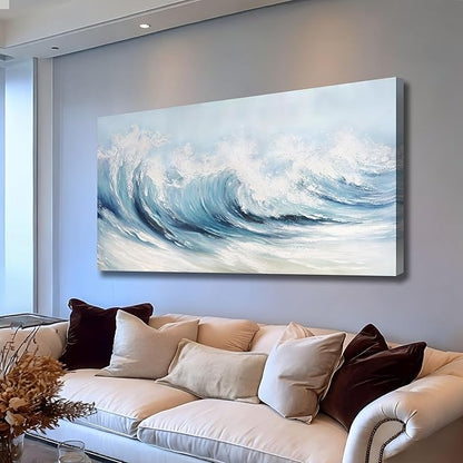 Belmrxne Coastal Wall Decor White Wall Art Ocean Artwork Textured Canvas Painting Wave Wall Painting for Living Room Dining Room Kitchen Office 24x48 Inches