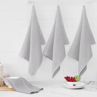 Homaxy 100% Cotton Oversized Waffle Weave Kitchen Dish Towels, Ultra Soft Absorbent Quick Drying Cleaning Towel, 20x28 Inches, 8-Pack, Light Gray