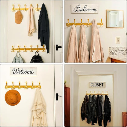 Dseap Coat Rack Wall Mount 2.0 Pro: 24” Long, 3X Tougher, Heavy Duty Stainless Steel Wall Coat Hanger with 6 Tri Hooks for Clothes Jackets Hats Entryway Closet, Gold