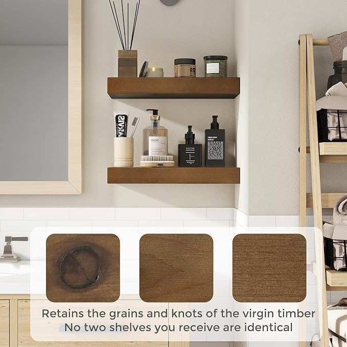 Marsmiles 36 Inch Wood Floating Shelves | Rustic Dark Wood Wall Shelves Set of 2 | 36" W x 7.7" D x 1.6" H Wooden Shelves for Bathroom Kitchen Living Room