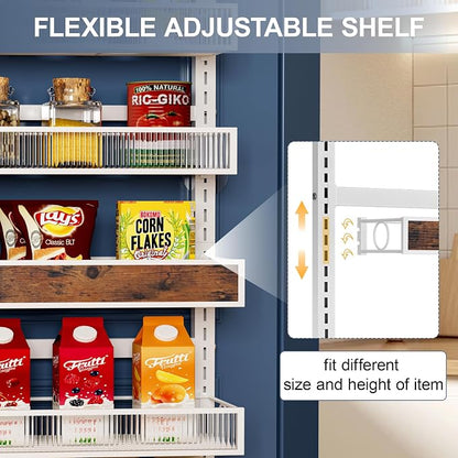 9 Tier Over the Door Pantry Organizer 2 IN 1 Hanging or Wall Mounted Spice Rack with Adjustable Basket,Heavy Duty Seasonning Storage Shelf for Kitchen Pantry and Bathroom White