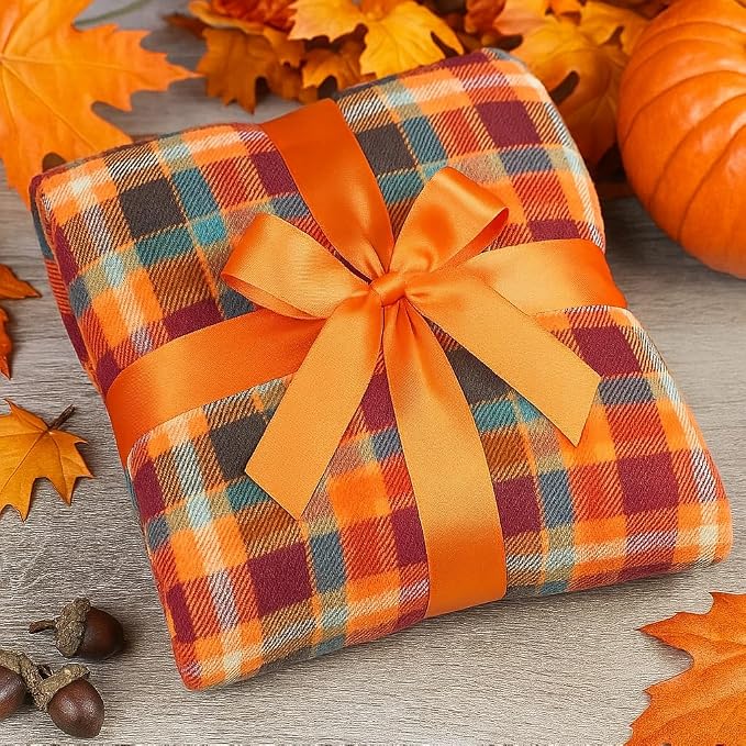 Winter Plaid Fleece Throw Blanket: Soft Plush Flannel Accent for Bed or Couch Orange, Teal Burgundy 50 x 70 inches
