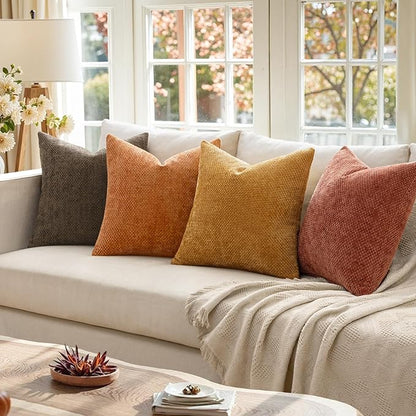 MIULEE Pack of 4 Orange/Yellow Couch Throw Pillow Covers 18x18 Inch Halloween Soft Decorative Chenille Pillows Farmhouse Accent Cushions for Boho Home Decor Spring Sofa Bedroom Living Room