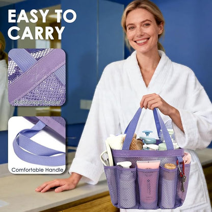 GYEUKHAM Mesh Shower Caddy Portable for College Dorm, Quick Dry Hanging Shower Bag with 8 Pockets, Bathroom Tote Organizer for Gym, Travel, Camping, Purple