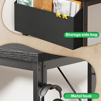 63 Inch L Shaped Desk Gaming Desk with Power Outlets & 0.95 Inch Thicker Desktop & Lights, Computer Desk with Storage Bag, Reversible Office Corner Desk for Home Office,Living,Bedroom,Black