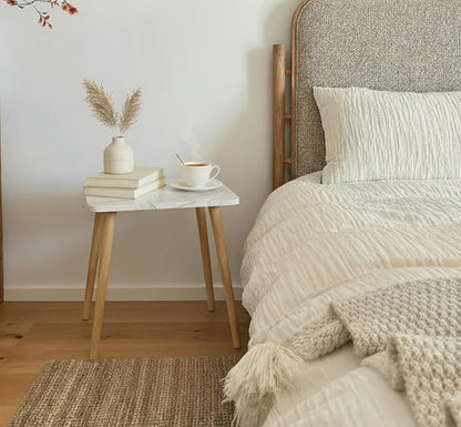 FORAOFUR Small End Table, Side Table Accent Table Living Room Bedroom Balcony Office, Modern Bedside Table Home Decor, Small Table for Small Spaces, Small Coffee Table, Easy Assembly, Marble White