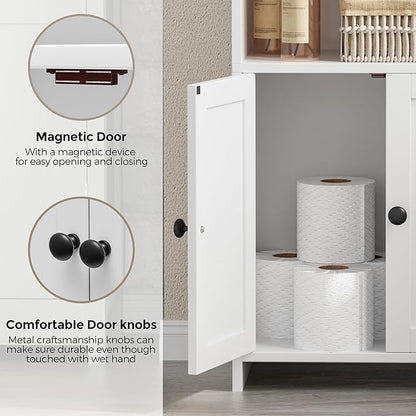 Homhedy Small Bathroom Storage Cabinet, Freestanding Toilet Paper Storage with 2 Doors and Shelves, Bathroom Organizers and Storage for Small Spaces, Laundry Room, 7.9" D x 14.6" W x 31" H, White