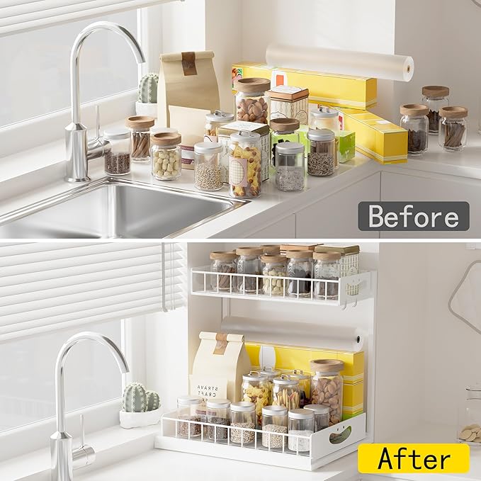 Under Sink Organizer with Pull-Out Drawers,Kitchen Sink Organizer,2 Tier Bathroom Organizers And Storage,Bathroom Accessories Set,White 1 Pack