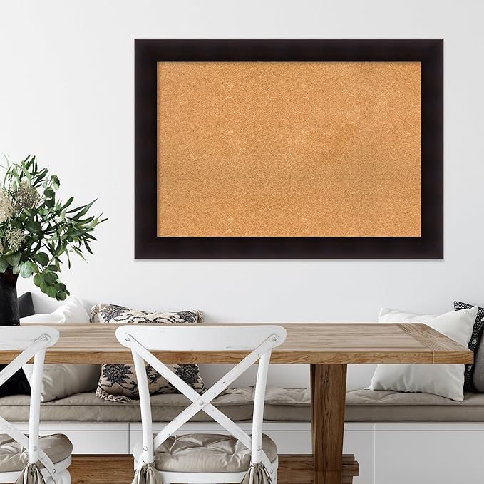 Amanti Art Natural Cork Board for Wall, 30x42 Vision Board with Brown Wood Frame, Large Corkboard Office Decor for Home Organization, Rustic Farmhouse Corkboard Pinboard to display items for home