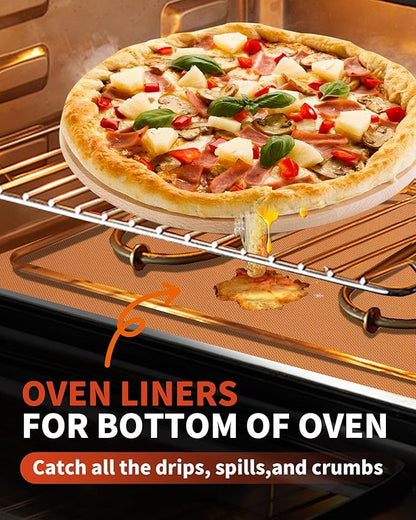 Oven Liners for Bottom of Oven - 2 Pack Large Heavy Duty Oven Mats, 17"x 25" Reusable Matt Liner for Electric, Gas, Toaster Ovens & Grills, BPA & PFOA Free, Kitchen Essentials, Copper