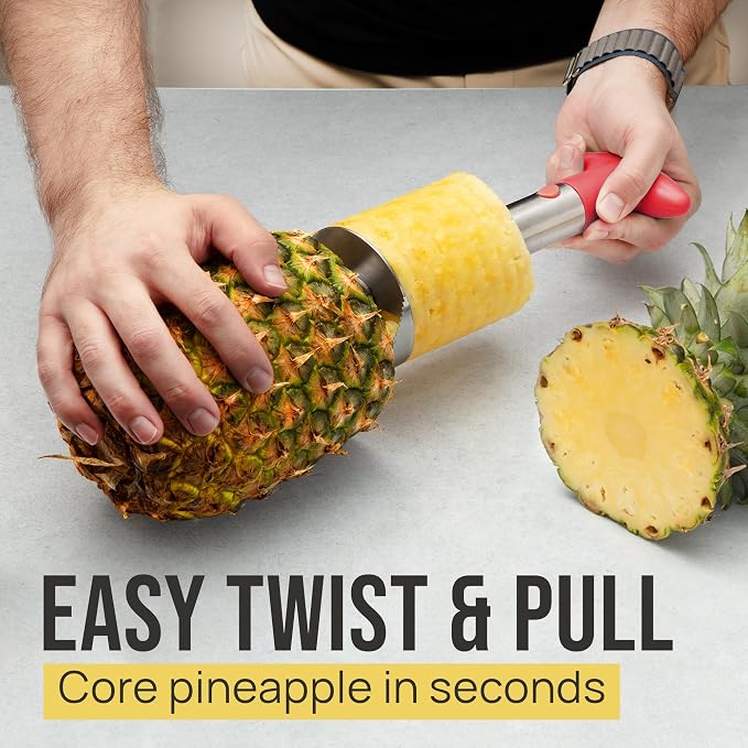 Zulay Kitchen Pineapple Corer and Slicer Tool – Stainless Steel Pineapple Cutter with Eye Remover Tool – Ergonomic Handle & Easy Core Remover – Reinforced Heavy-Duty Blade – Red