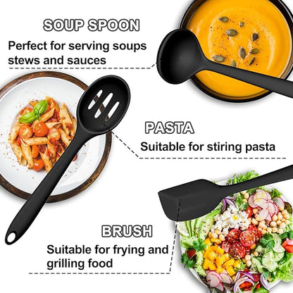 Silicone Kitchen Utensils Set, Umite Chef 22Pcs Cooking Utensils Spatula Set, Heat Resistant Non-Stick Silicone, Dishwasher Safe Cooking Gadgets Tools Set(Black)