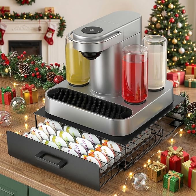 Storage Drawer for Bartesian Capsules, Stackable Cocktail Pod Holder for Bartesian Cocktail Machine Compatible with Bev by BLACK+DECKER Cocktail Machine - Black/40 Pods Capacity