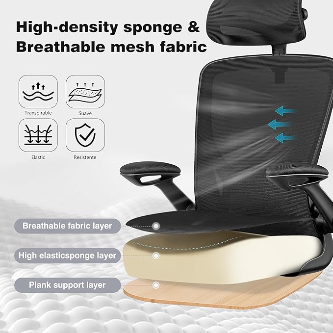 Ergonomic Office Desk Chair Comfy, High Back Mesh Office Desk Chairs with Adjustable Lumbar Support, Headrest, Flip-up Armrests, Home Computer Chair for Gaming, Work, 4 Pack
