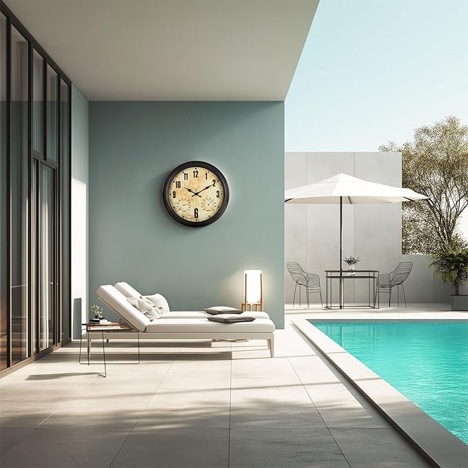 TOOCAT 16 Inch Indoor Outdoor Clock with Temperature and Hygrometer Waterproof Large Wall Clock, for Patio Pool Porch Garden Garage Bar Decoration
