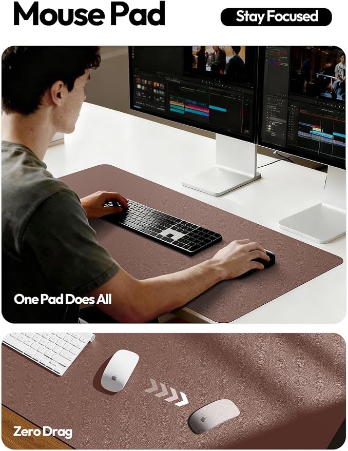 YSAGi Leather Desk Protector, Office Mat, Large Mouse Mat, Non-Slip PU Leather Blotter, Laptop Desk, Waterproof Writing Pad for Office and Home (Chocolate, 35.4" x 17")