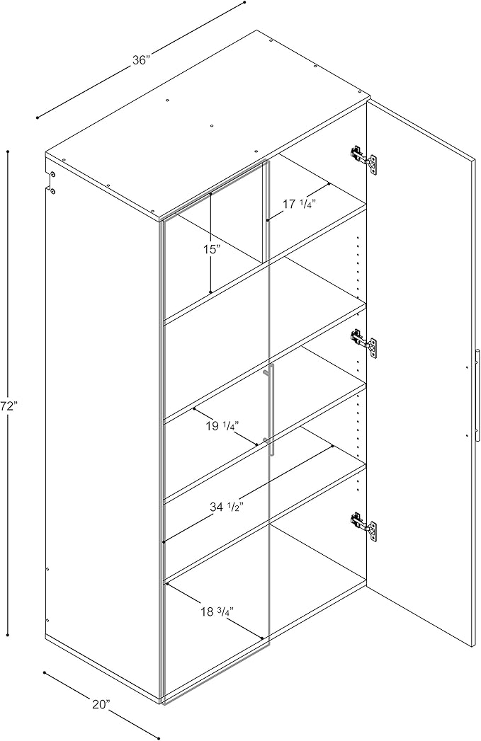 Prepac HangUps Large Storage Cabinet - Immaculate White 36" Cabinet with Storage Shelves and Doors; Ideal for Bin and General Storage Solutions