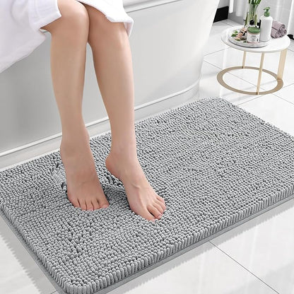 OLANLY Small Bathroom Rugs 24x16, Extra Soft Absorbent Chenille Bath Rugs, Rubber Backing Quick Dry, Machine Washable Bath Mats for Bathroom Floor, Tub and Shower, Home Decor Accessories, Light Grey