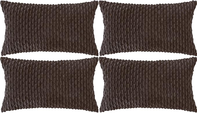 Set of 4 Dark Brown Decorative Throw Pillow Covers 12x20 Inch Corduroy Pillow Covers for Bed Couch Sofa Living Room Soft Cushion Cases