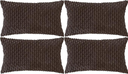 Set of 4 Dark Brown Decorative Throw Pillow Covers 12x20 Inch Corduroy Pillow Covers for Bed Couch Sofa Living Room Soft Cushion Cases