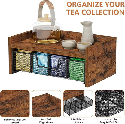 YINMIT Tea Bag Organizer, Tea Bag Holder with Drawer, Wood Tea Box Organizers and Storage Chest, Tea Station Chest Display for Countertop Kitchen, Office