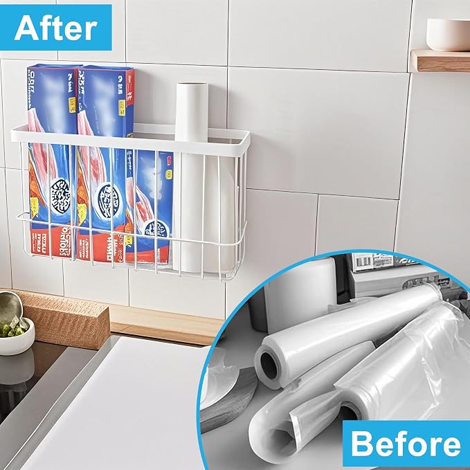 2 Pack Cabinet Organizer Storage, Over Cabinet Door Organizer with 2 Adhesive, 2 Sponges, 4 Hooks, No Drilling Space Saver Lid Organizers Inside Cabinet for Kitchen Office Bedroom (Small, Medium)