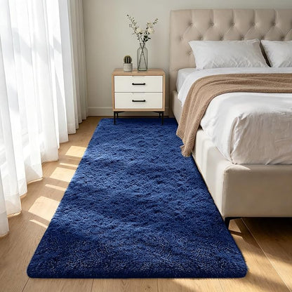Shag Runner Rug for Bedroom Living Room 2x6 Upgrade Non-Slip Fluffy Soft Bedside Rugs,Blue Shaggy Carpet for Livingroom Dorm Home Decor Aesthetic