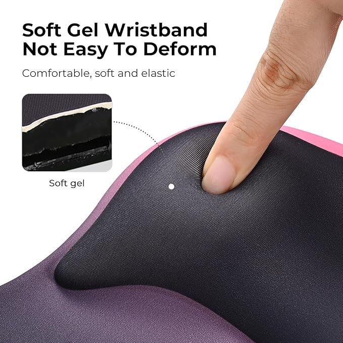 EooCoo Ergonomic Mouse Pad with Gel Wrist Rest Support Middle Concave Design, Relieve Wrist Pain Mousepad, Non-Slip Base for Laptop, Office Desk Accessories, Carpal Tunnel Syndrome Black Pink