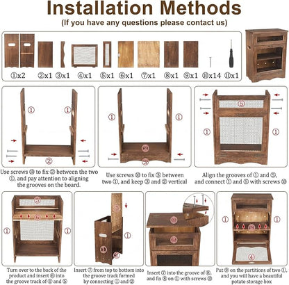 Colingmill Wooden Potato Onion Storage Bin for Kitchen Counter, Farmhouse Vegetable Storage Cabinet with Mesh Door & Lid Rustic Countertop Potato Organizer for Onion Garlic Bread, 11.8 x 6.8 x 16 Inch
