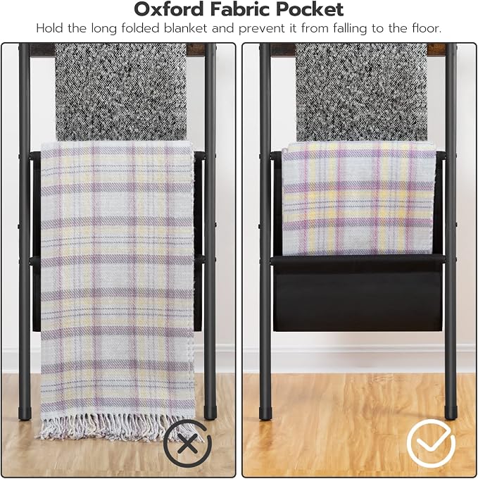 HOOBRO 5 Tier Blanket Ladder with Magazine Pocket and 6 Tier Towel Rack Bundle, Wall-Leaning Blanket Rack for Living Room, Decorative Ladder with 4 Hooks, Rustic Brown BF32CJ01-BF66CJ01