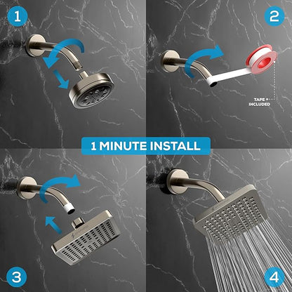 SparkPod Rain Shower Head, 8 Inch Square | High Pressure Shower Heads, 90 Nozzle (Touch-to-Clean), Adjustable Showerhead, No-tool Universal Connection