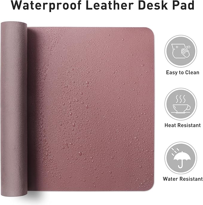 Aothia Faux Leather Desk Mat - Non-Slip PU Leather Desk Blotter, Waterproof Writing Surface, Large Desk Pad for Office & Home (Dark Pink, 55" x 17")