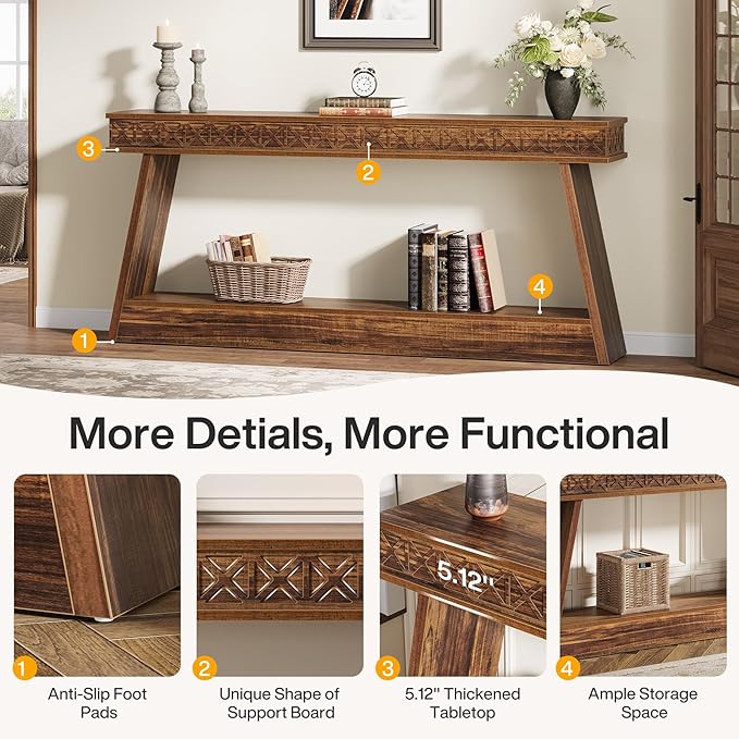 Tribesigns 70.9 Inch Extra Long Console Table, Wood Entryway Table with Storage, Narrow Long Sofa Tables Behind Couch, Farmhouse Style Entry Table for Living Room,Entrance, Foyer, Dark Brown