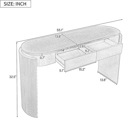 LKTART 55" Sofa Table with Oval Top and 2 Drawers, Entryway Console Table with Fluted Design for Hallway,Foyer,Entry and Living Room (Easy Assembled-Navy)