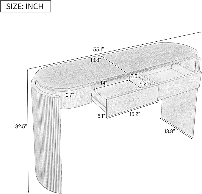 Entryway Table with Natural Wood Grain Finish, Console Table with Fluted Design, Oval Top and 2 Drawers for Entryway and Living Room (Navy)