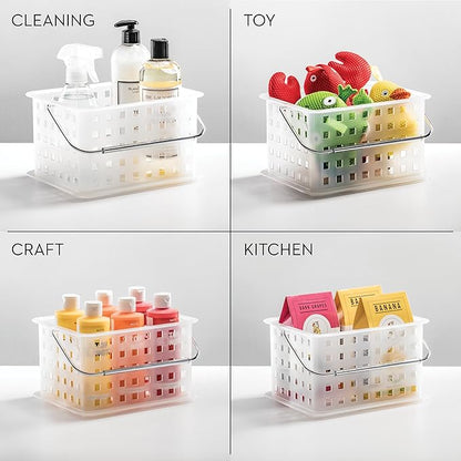 iDesign Portable Shower Caddy Basket with Handle for Dorm or Bathroom, Set of 3, Frost, Made in USA